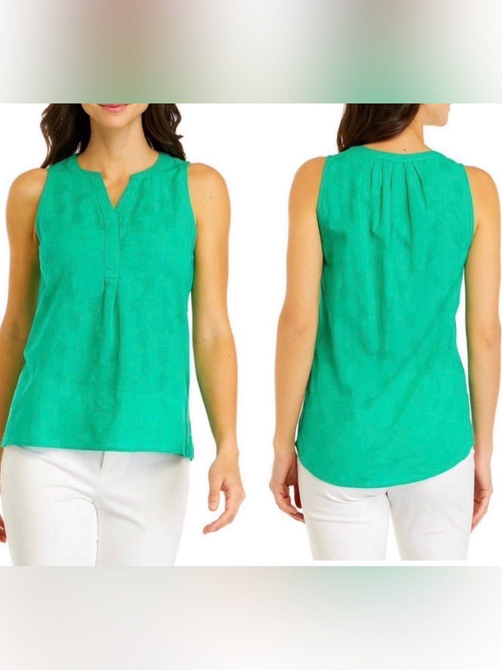 NWT Crown & Ivy Kelly Green Sleeveless Icon Peasant Cotton Texture Dot Top Small